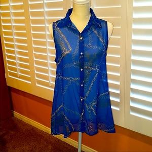 Navy Blue Sheer Sleeveless Top by Sweet Pea, Stacy Frati New York and Company